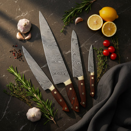 Goldenrose Damascus Kitchen Knife Set