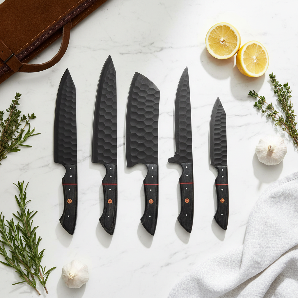 Pakkacoat Black Steel Kitchen Knife Set – 5 Piece