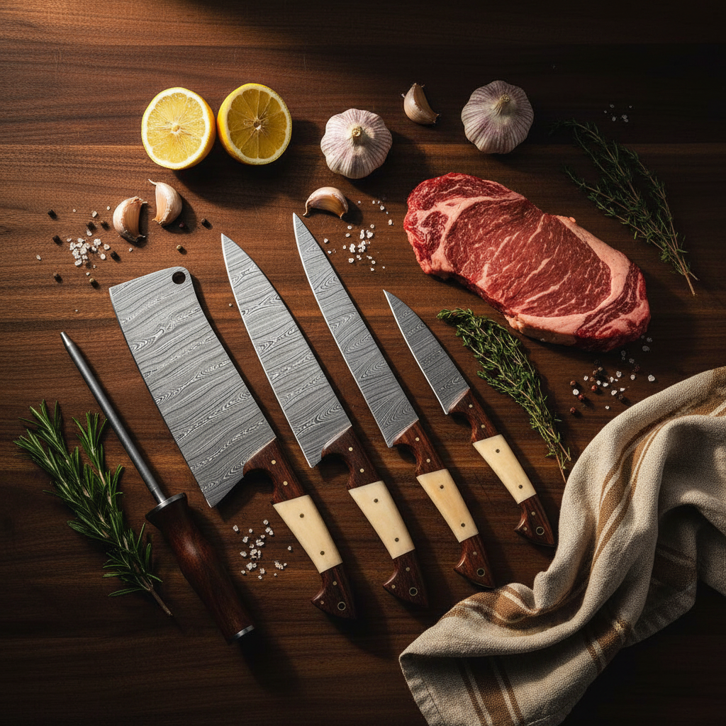 Rosecrest Damascus Kitchen Knife Set – 5 Piece