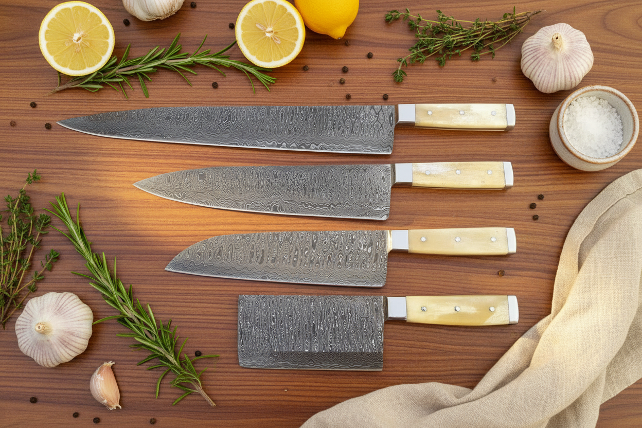 Boneforge Damascus Kitchen Knife Set – 4 Piece
