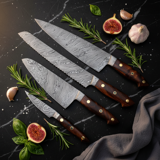 Roseforge Damascus Kitchen Knife Set – 4 Piece