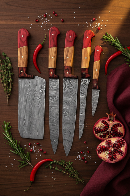 Trigrove Damascus Kitchen Knife Set – 5 Piece