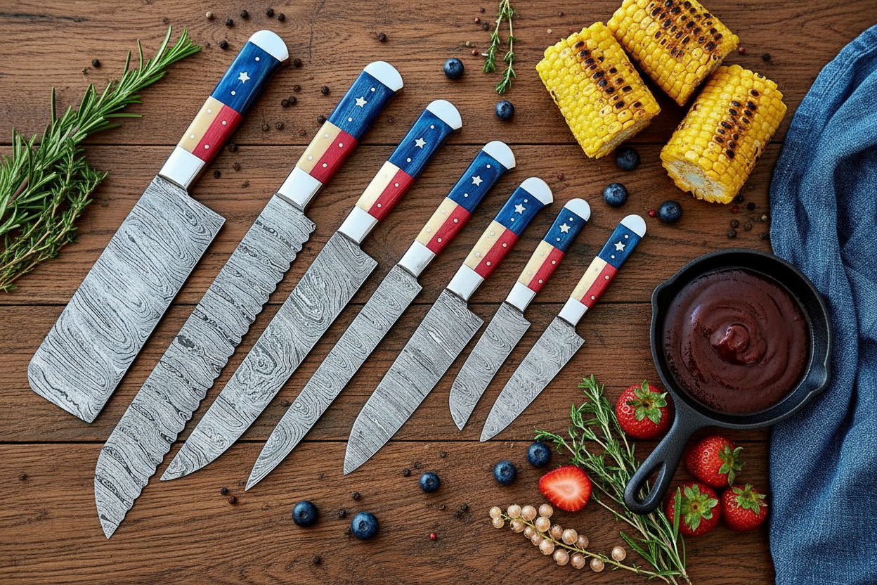 Lone Star Damascus Kitchen Knife Set – 7 Piece