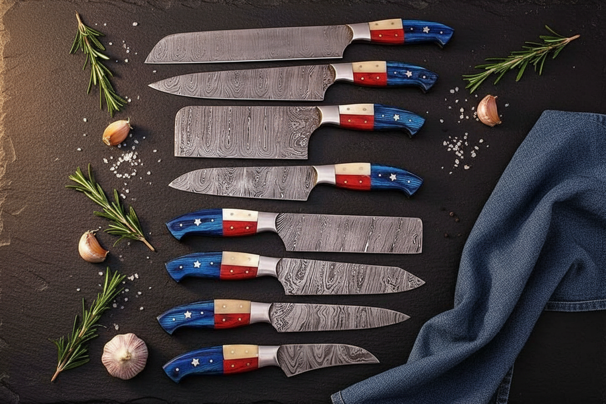 Texasforge Damascus Kitchen Knife Set – 8 Piece
