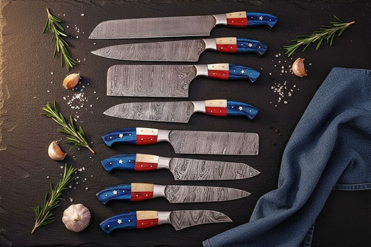 Texasforge Damascus Kitchen Knife Set – 8 Piece