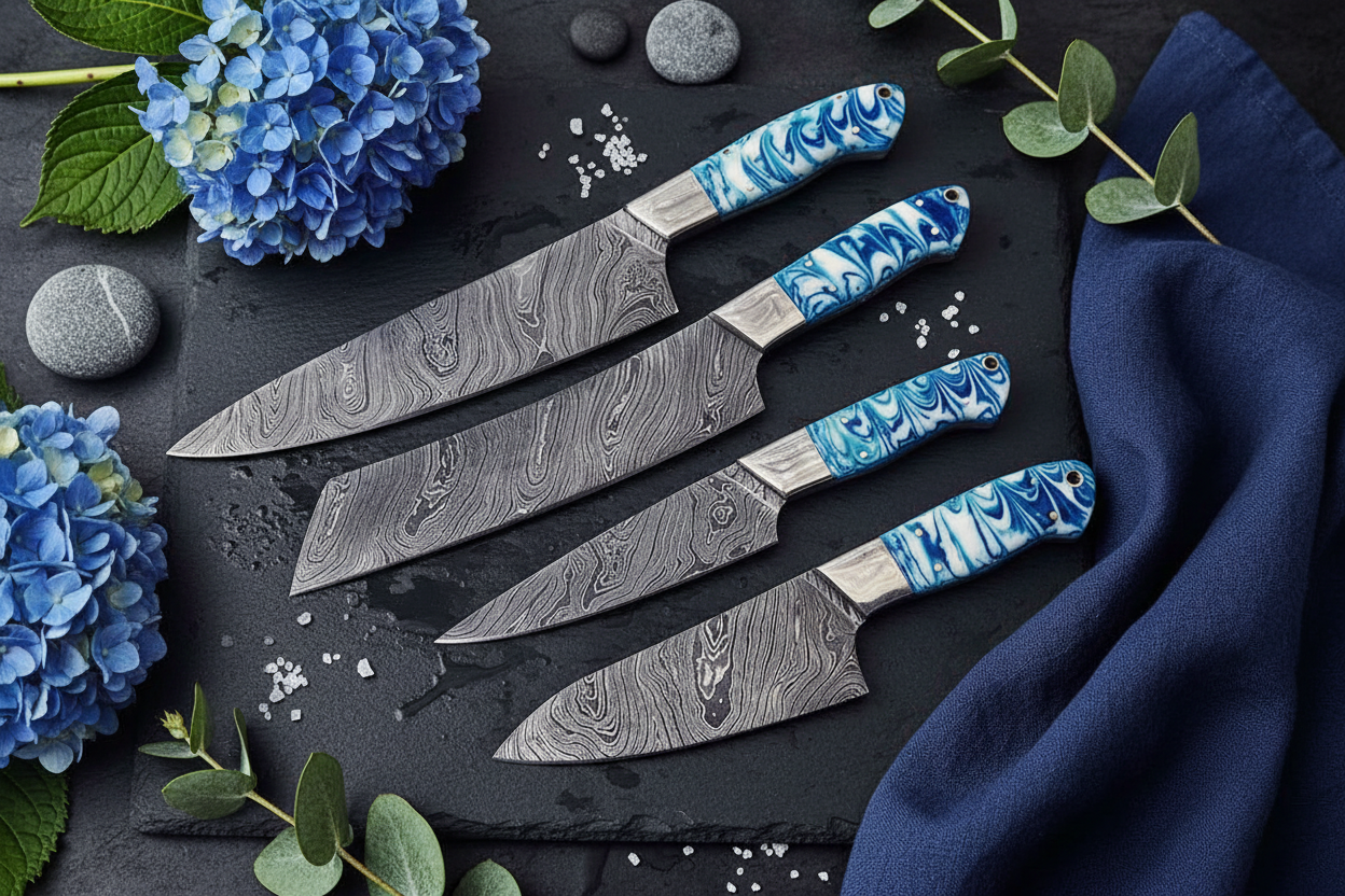 Resinforge Damascus Kitchen Knife Set – 4 Piece