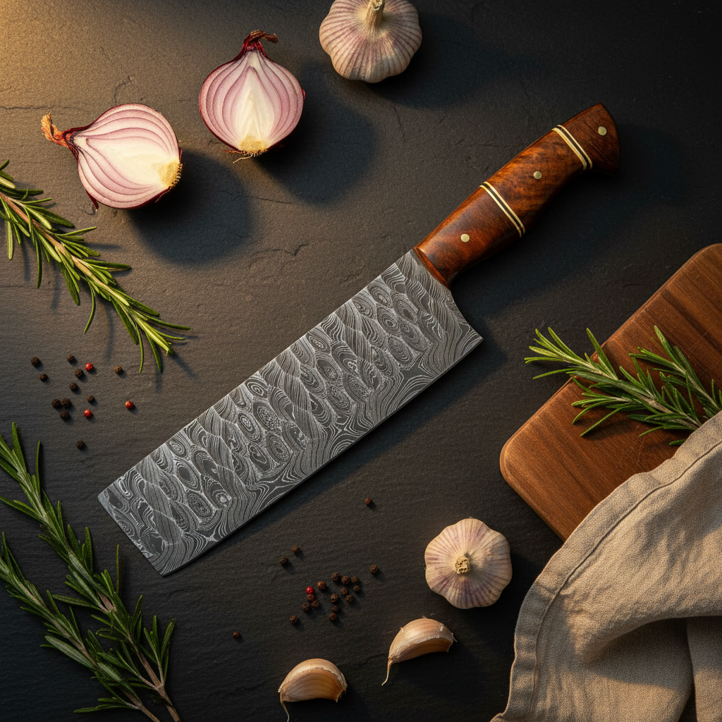 Rosefiber Damascus Cleaver