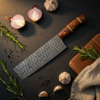 Rosefiber Damascus Cleaver