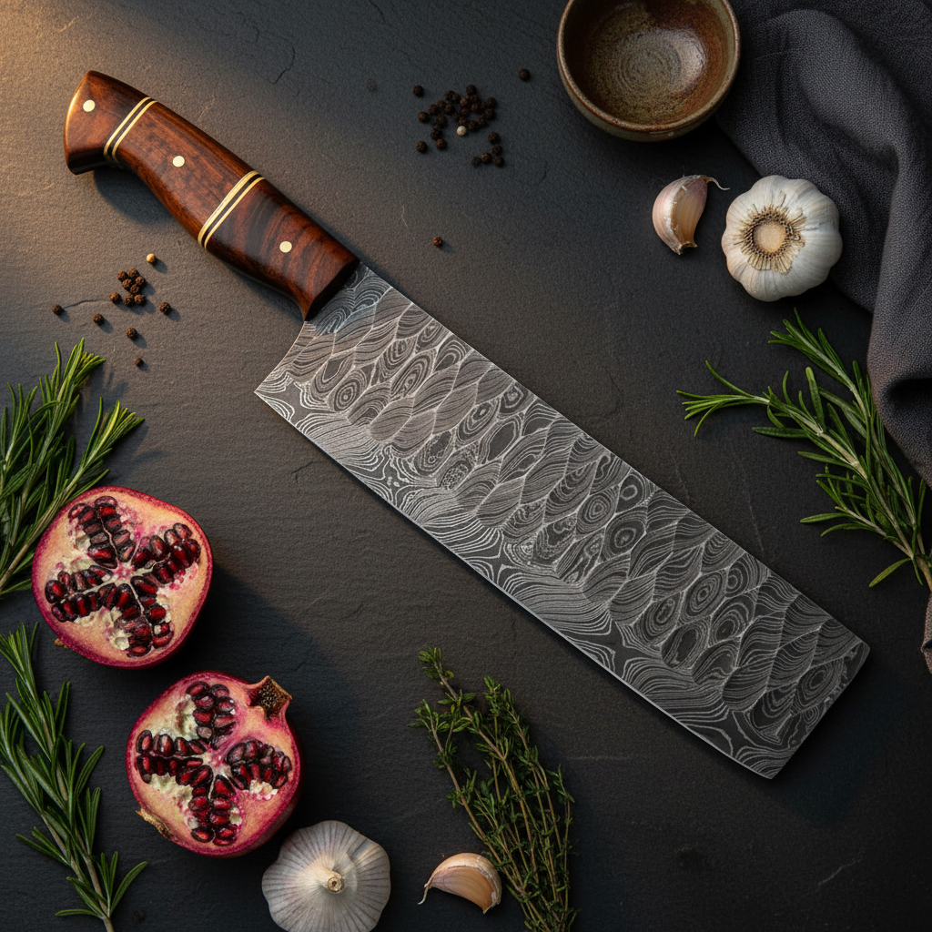 Rosefiber Damascus Cleaver