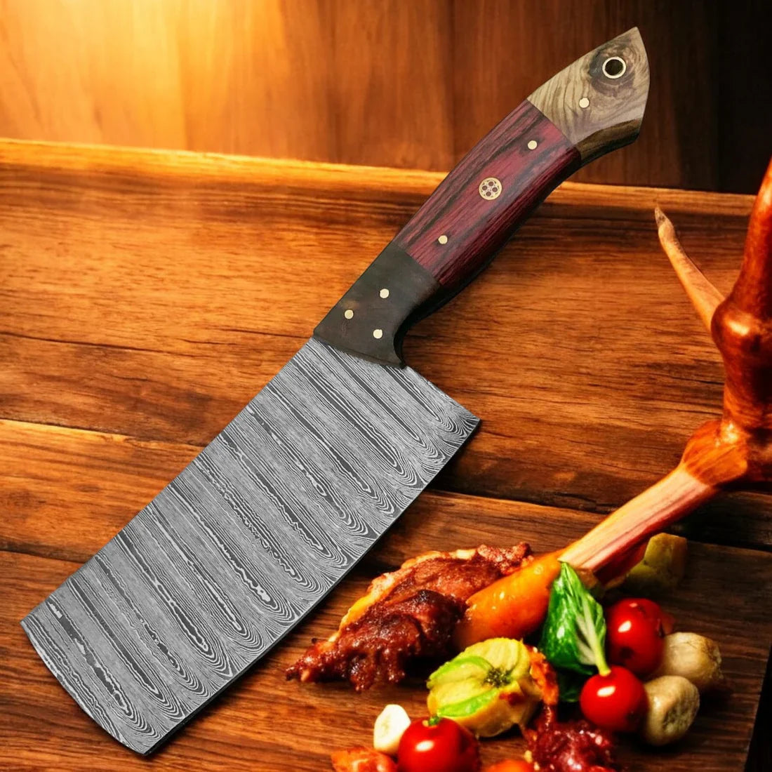 Rosepakka Damascus Cleaver