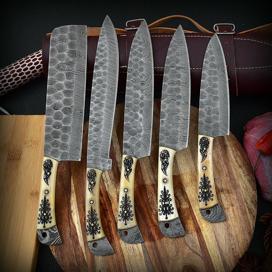 Bonecraft Damascus Kitchen Knife Set – 5 Piece